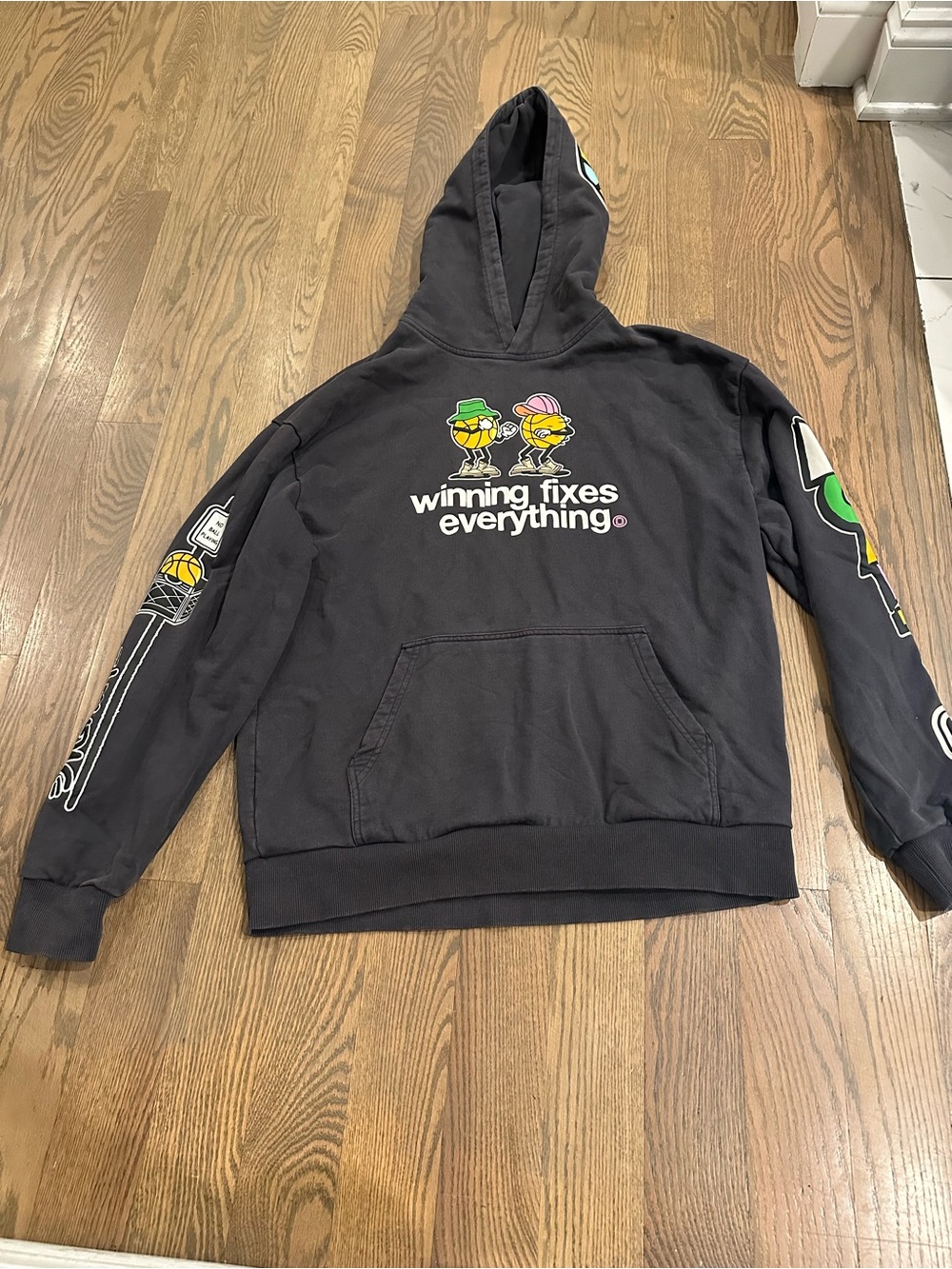 Black Graphic Crewneck Hoodie Sweatshirt - winning fixes everything